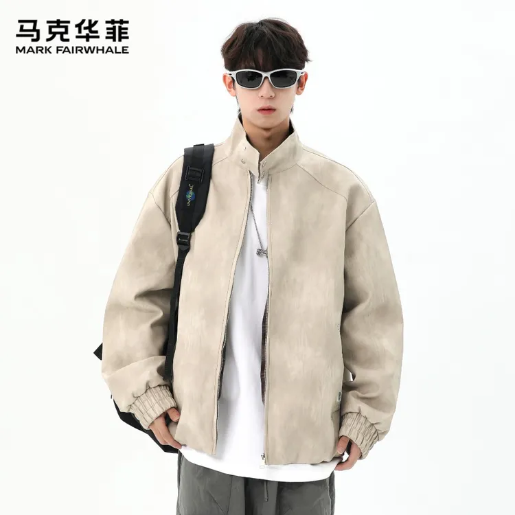马克华菲美式扎染翻领外套男春秋季新款宽松休闲男生哈灵顿夹克