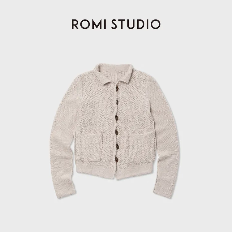 ROMI STUDIO“松弛慵懒”100%羊毛卷边牛角扣开襟毛衫 RWCASZ5933