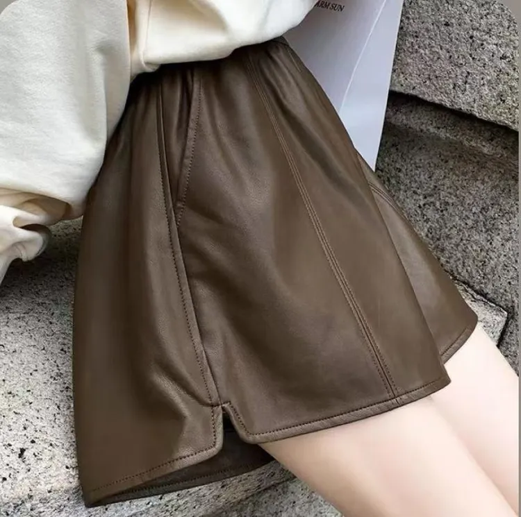 皮裤女秋冬短裤高腰显瘦休闲裤新款爆款外穿裤配靴子阔腿裤潮9561