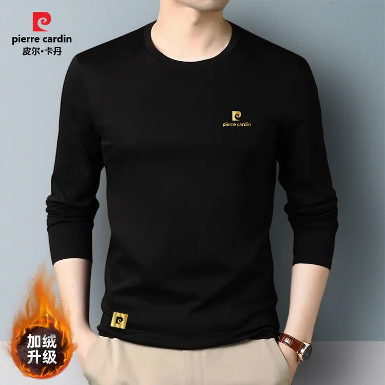 皮尔卡丹圆领长袖t恤男款春秋宽松高档打底衫休闲百搭高级感衣服