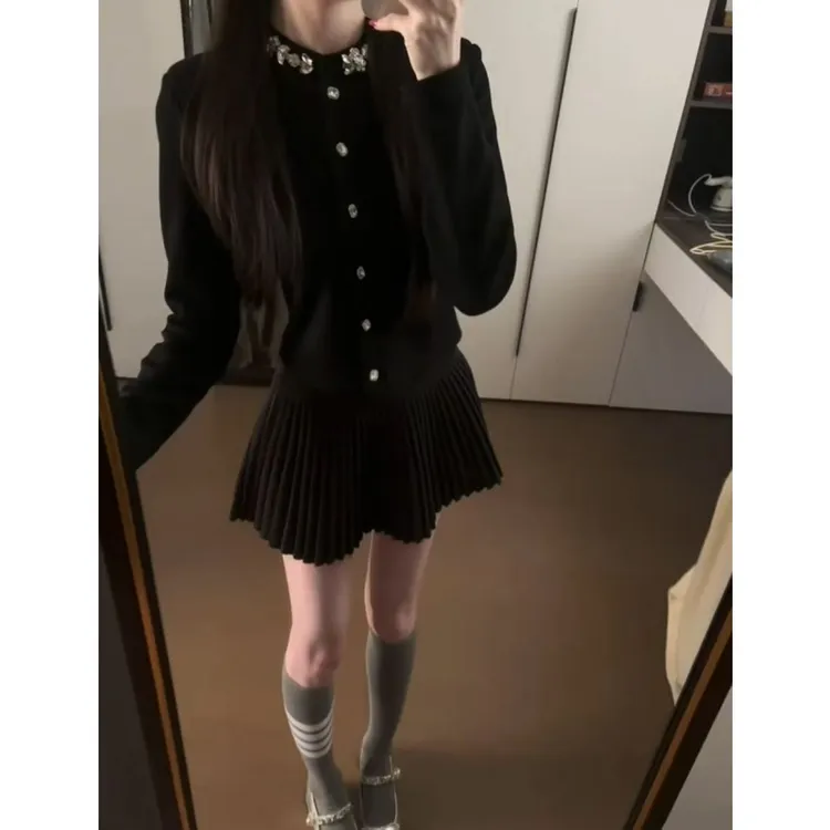 韩系高级感小香风气质针织开衫女2025秋季气质名媛半身裙两件套装