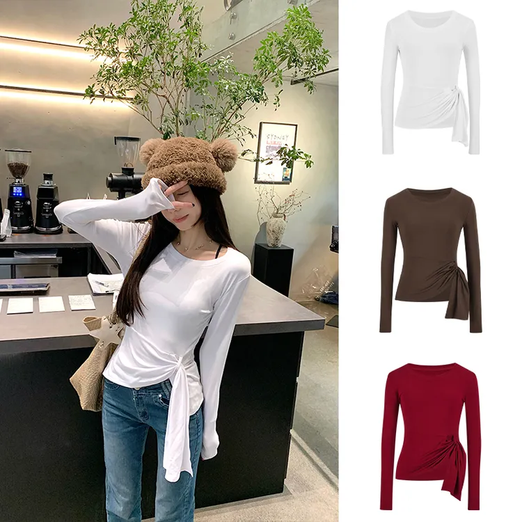 Moses Queen/魔西女王开叉收腰t恤打底衫设计感小众正肩长袖上衣