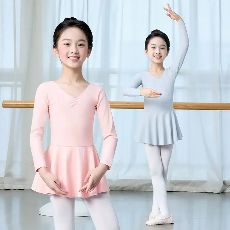 儿童舞蹈服女童春秋考级芭蕾舞练功服跳舞裙幼儿中国舞长袖形体服