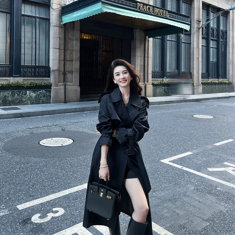 风衣外套女中长款2025秋季新款韩系高级感宽松气质双排扣休闲大衣