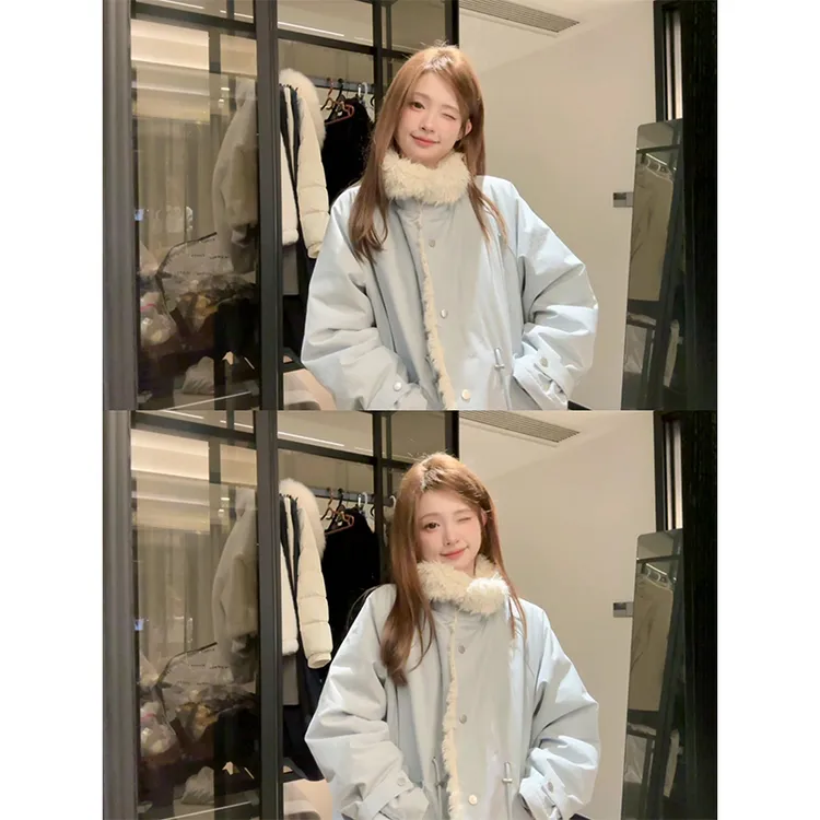 parkyeon巴恩风毛绒派克棉服女冬季新款宽松百搭加厚保暖棉衣外套