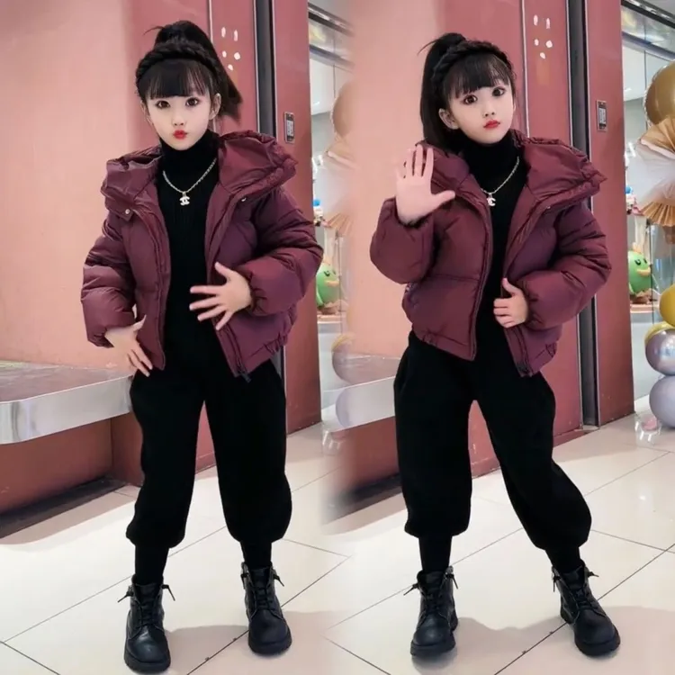 女童冬季棉服套装2025新款网红洋气大童短款棉袄加绒哈伦两件套潮