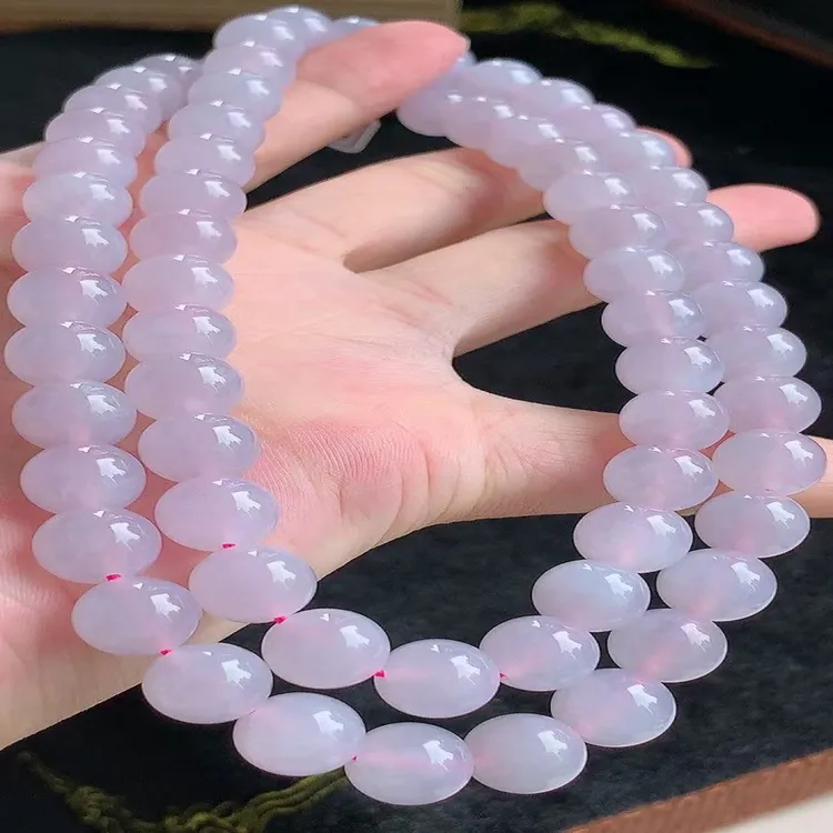 天然缅甸A货翡翠玉石珠宝礼物老坑冰种冰紫罗兰圆珠项链j卡9+珠链