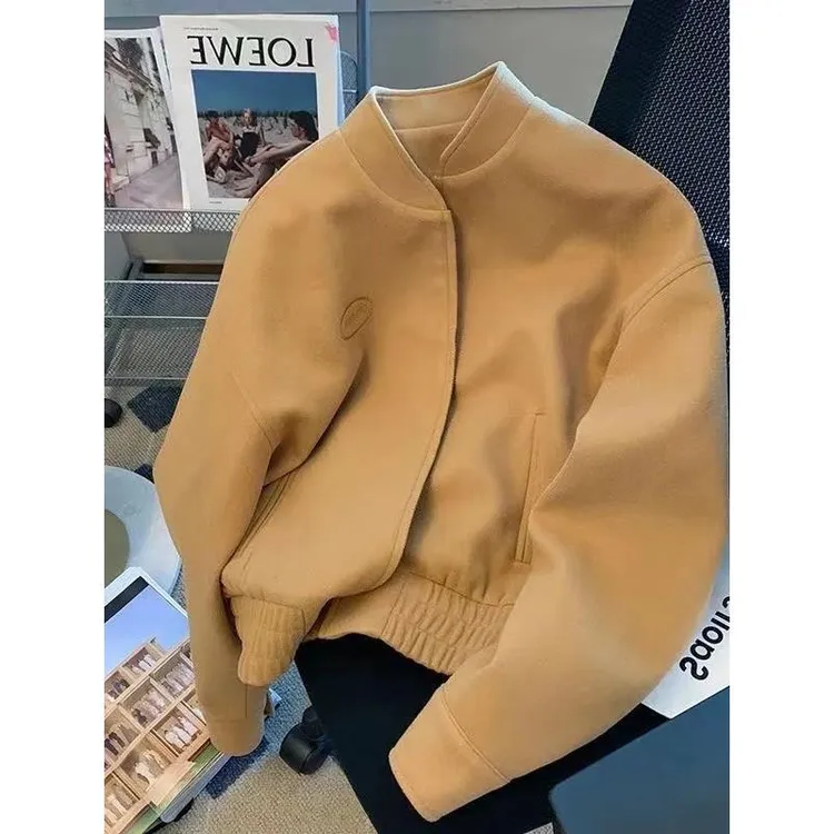 美式休闲复古棒球服外套男2025秋冬季新款简约纯色高品质立领夹克