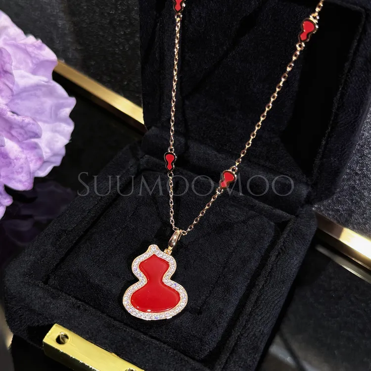 铜合金合成锆石项链 时尚大号红色葫芦项链 毛衣链长项链