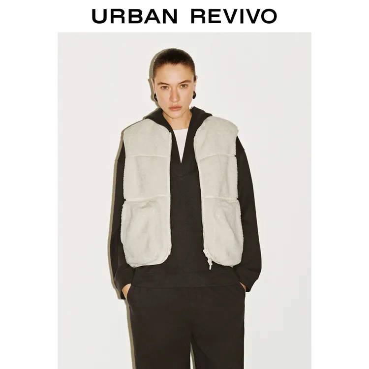 UR2025冬季新款女装琥珀流光风拉链无袖马甲棉服UWM150040