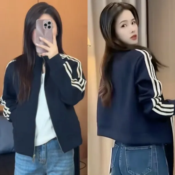 休闲长袖时尚棒球服三道杠短外套女2025秋新款洋气小个子上衣夹克