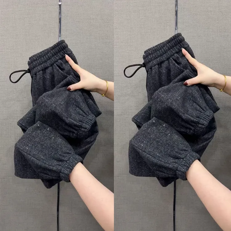 冬季加绒加厚保暖星空裤九分女裤哈伦裤高腰韩版洋气百搭宽松显瘦
