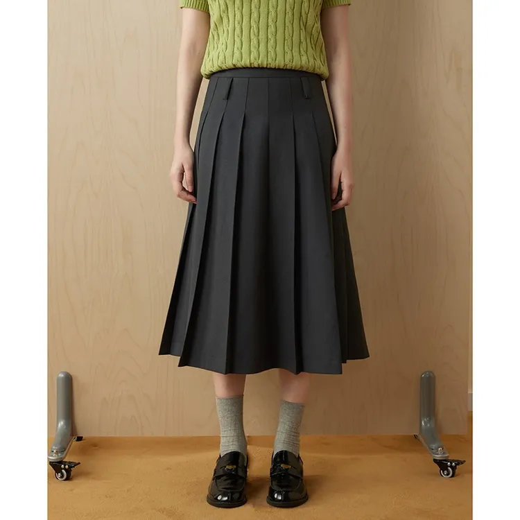 原野空间GRASS SPACE 中长百褶半身裙女夏显瘦百搭高腰学院风裙子