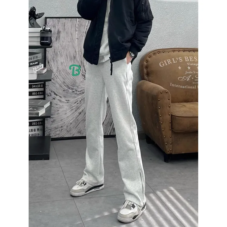 佰胤高个子长裤美式春秋纯色百搭拉链开叉微喇卫裤男女高街显瘦休