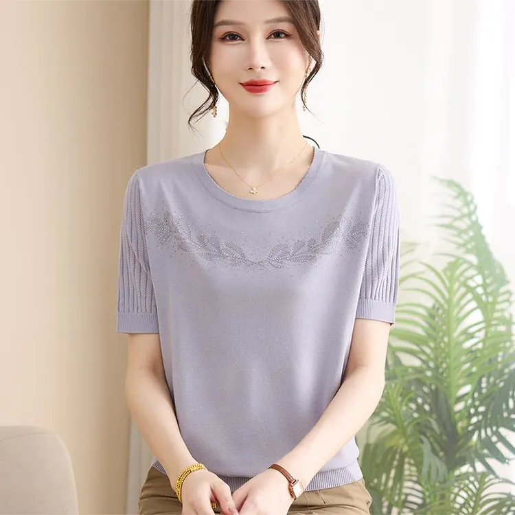 皮尔卡丹2025妈妈夏季短袖t恤女冰丝薄款上衣中年妈妈夏新款减龄