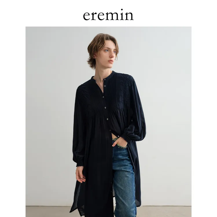 DE Mincollection风琴衬衫裙/日系手工缝线褶皱塔克条连衣裙40420