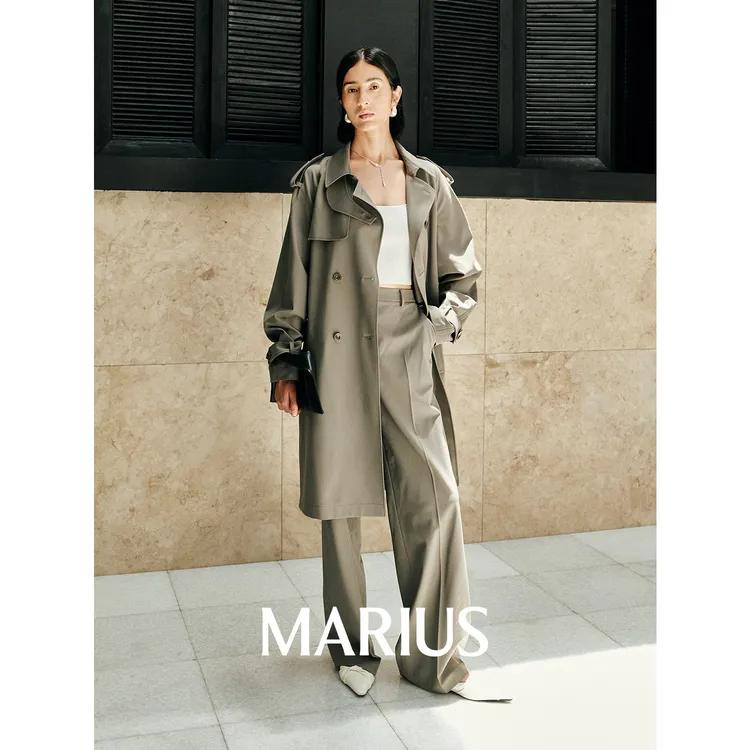MARIUS"卢森堡"意大利云柔精纺羊毛插袋长风衣时尚外套