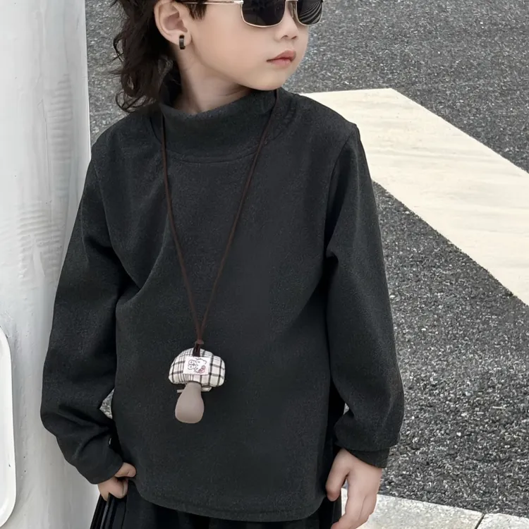 儿童半高领德绒打底衫2025秋冬男女童长袖T恤小宝宝保暖上衣YQ