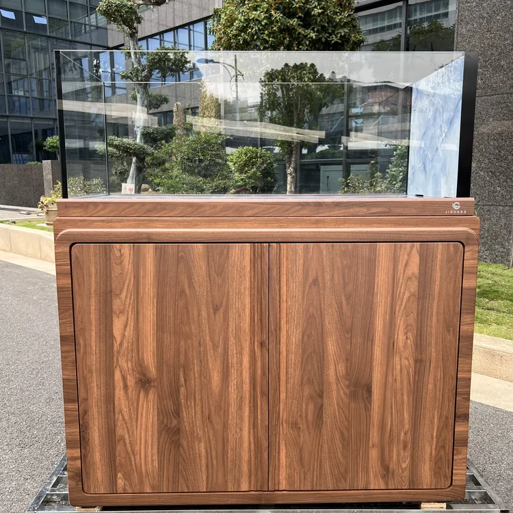 天羽中式溪流缸胡桃木超薄溢流岩板金晶超白客厅生态草鱼缸水族箱