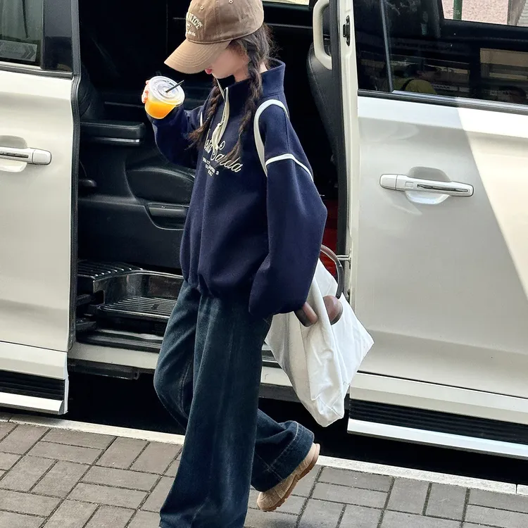 简约潮牌店铺儿童服装2025衣服女童装春秋装高领卫衣6-12岁高级感