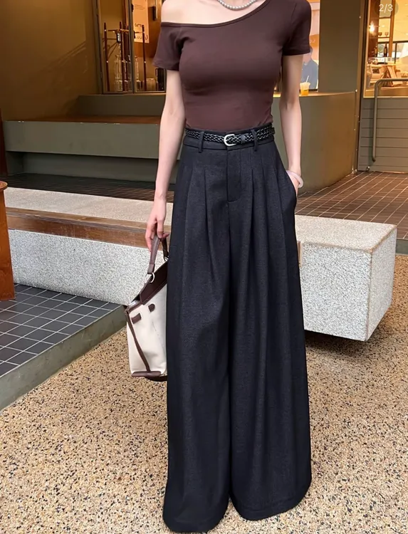 2025秋冬轻奢高腰气质压褶设计感百搭显高显瘦垂感阔腿裤