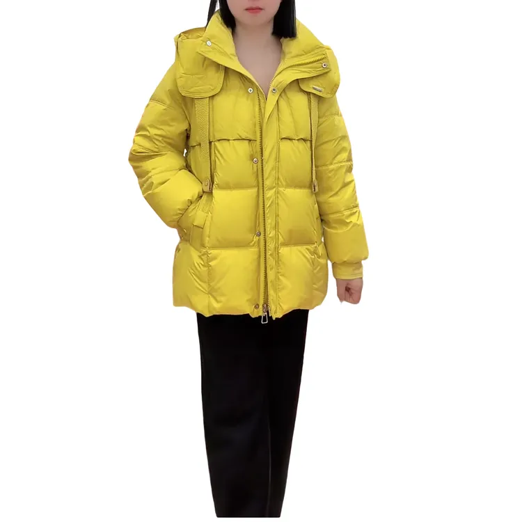 【洋玉服饰】冬季时尚女加厚连帽中长款国标90白鸭绒保暖外套羽绒服