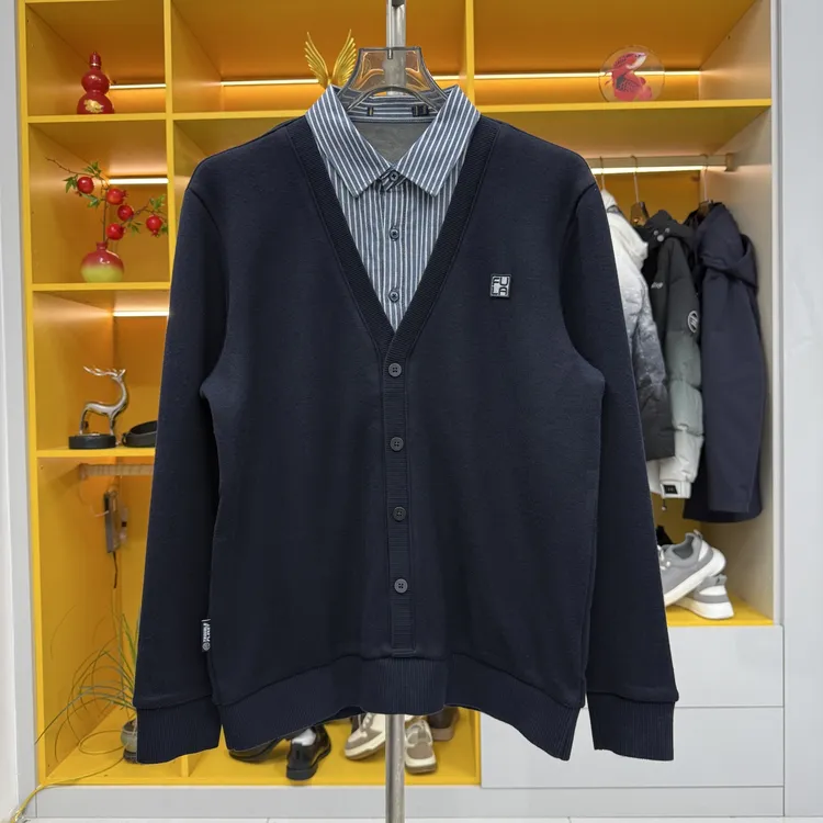 L549男款时尚休闲百搭大V领假两件打底加绒包芯纱面料秋冬保暖