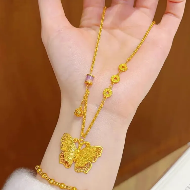 合金珐琅项链 紫霞仙子纯色蝴蝶项链饰品轻奢锁骨链美拉德配饰