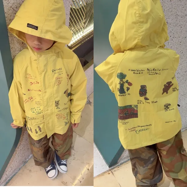 2025秋季新 DD双层冲锋衣 男女童洋气涂鸦连帽防风外套