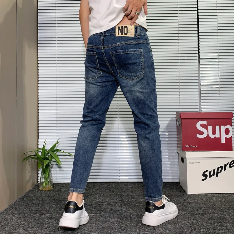 2025秋季新款简约蓝色高档牛仔裤男款休闲百搭弹力男士修身小脚裤