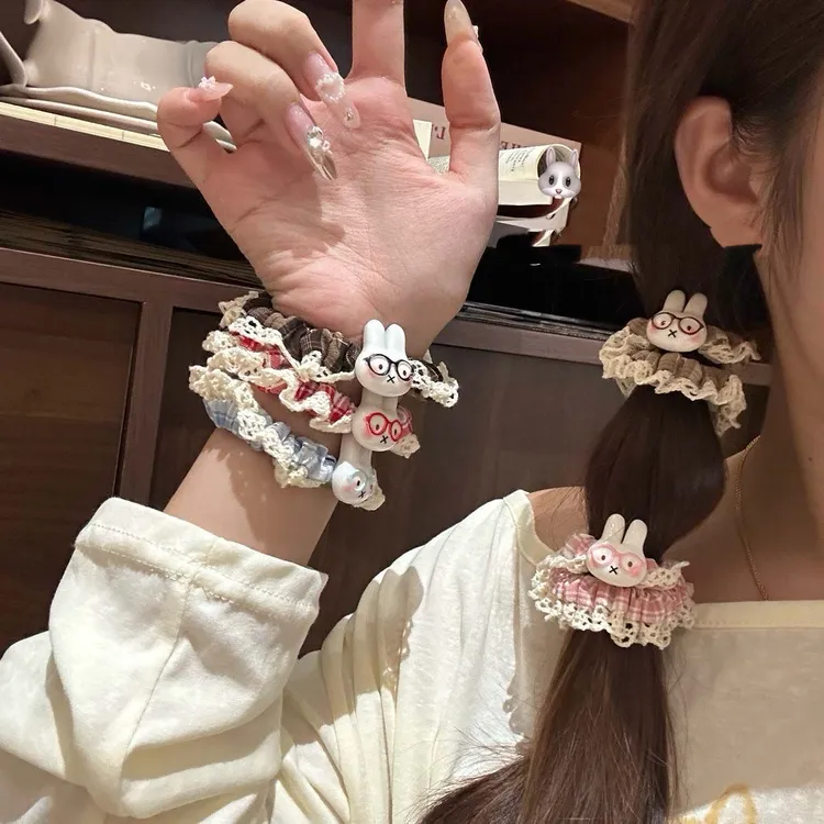 高级感低马尾甜美米菲兔蕾丝小肠发圈女扎头发头饰可爱发绳发饰