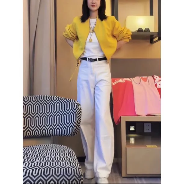 哝NONG-2025春款缎面袖子褶皱短款棒球服夹克外套WT-QJ01692355