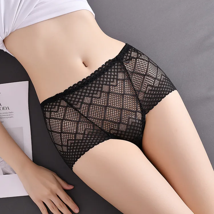 玉媚加肥加大码无痕性感蕾丝内裤女士中高腰镂空透气棉裆三角裤