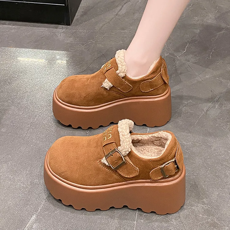 雪地棉一脚蹬毛毛鞋女款2025年新款厚底勃肯鞋秋冬季加绒保暖棉鞋