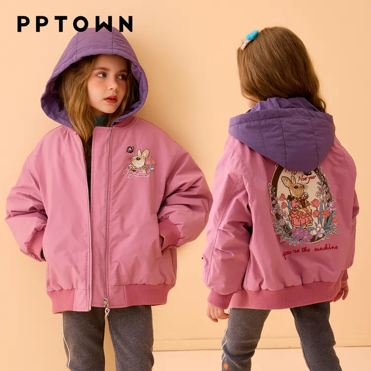 女童紫色短棉外套秋冬季新款2025夹棉加厚休闲棉服巴巴小镇14053