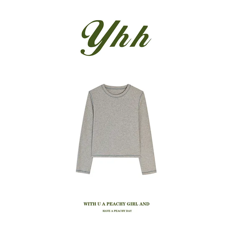 【余欢欢】秋季时尚休闲百搭明线圆领打底长袖T恤-YHW50769