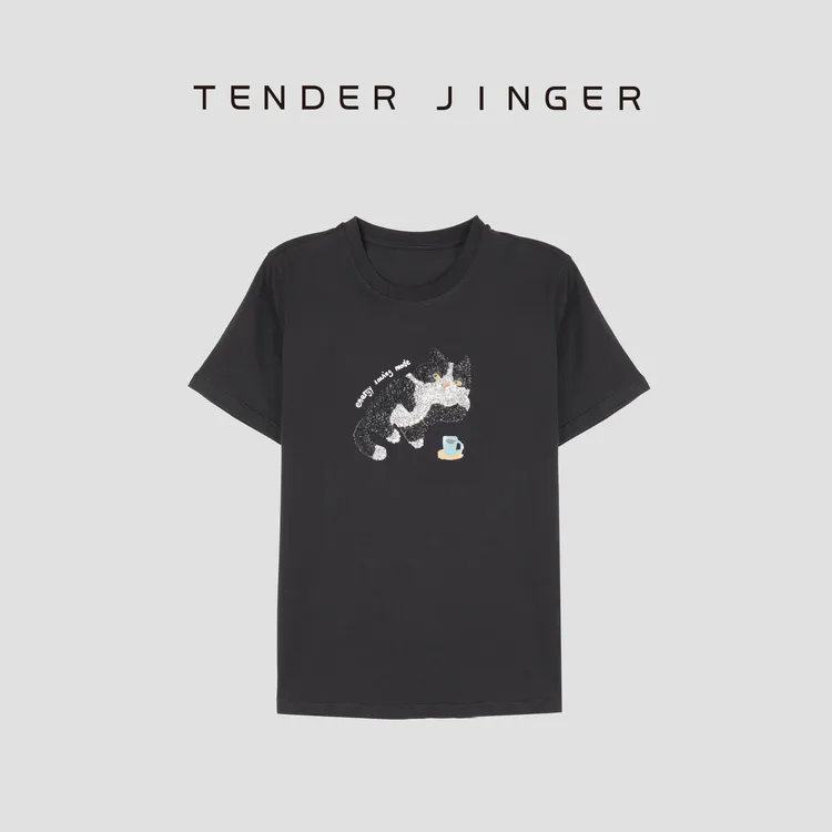 Tender Jinger喵星人珠片刺绣T恤T52FCC30569