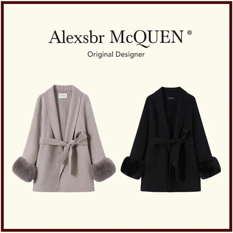 YDD•「专属」2479短款收腰冬双面呢苏妲己大衣仿狐狸毛袖毛呢外套