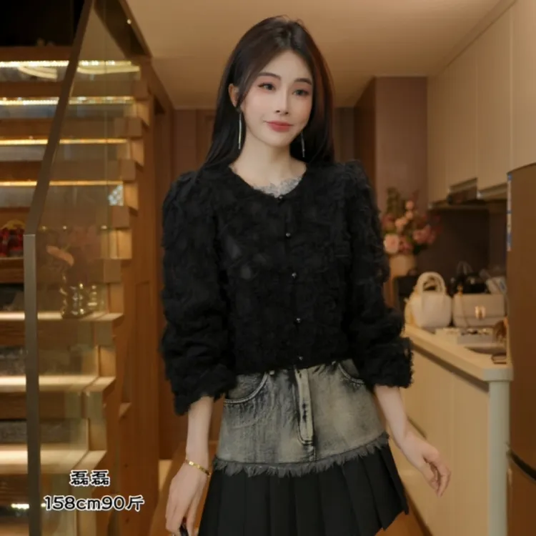 磊磊【怦然心动】小香风网纱衬衫外套时尚百搭#6637#2405