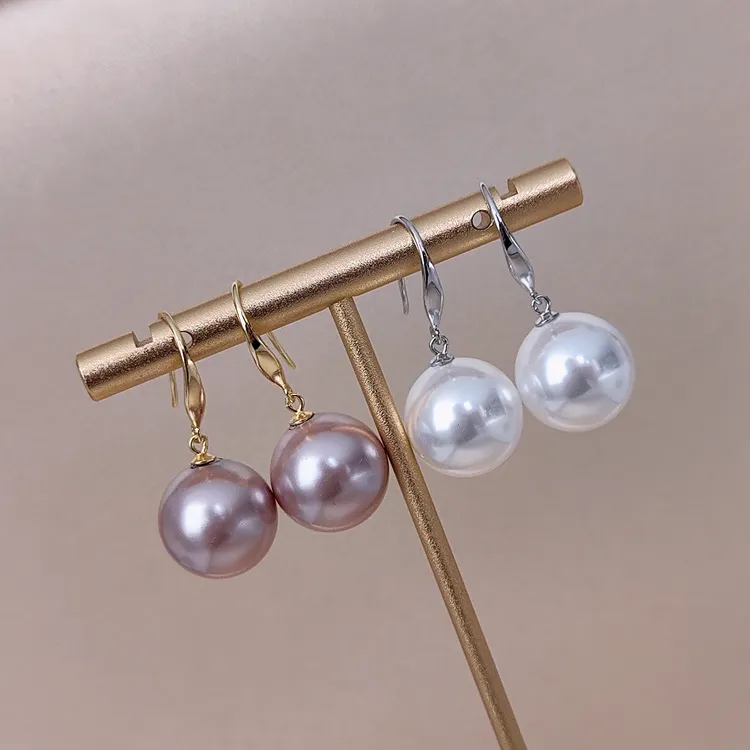 925银耳饰 S925银12/14mm 极简素耳钩白 紫 珠耳环精致优雅轻奢