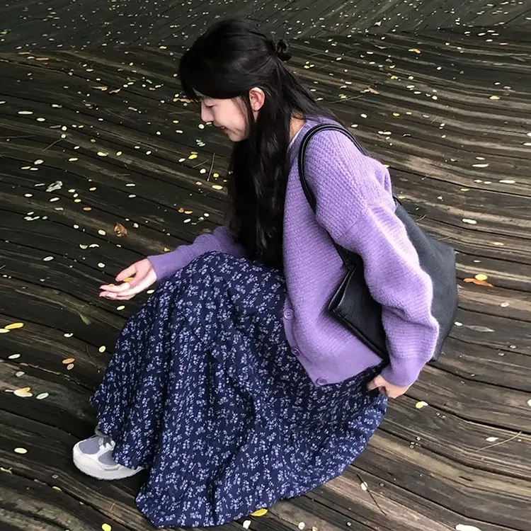 复古森女系小碎花半身裙女2025春季中长款蛋糕裙高腰显瘦A字伞裙