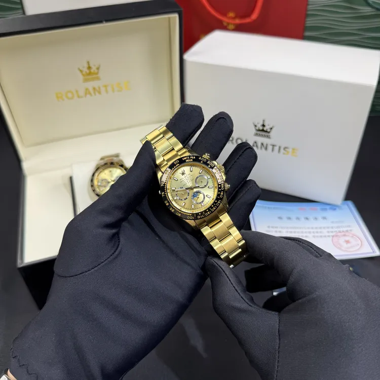 瑞士品牌ROLANTISE【金迪】高端奢华含金多功能全自动夜光男士表PX
