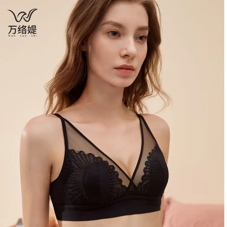 万络媞水晶2法式蝴蝶背蕾丝舒适透气无痕薄款显小女士内衣文胸