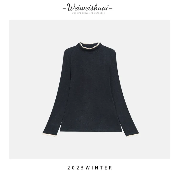 【广州微姐】秋冬气质简约时尚百搭女士半高领套头长袖打底衫25168