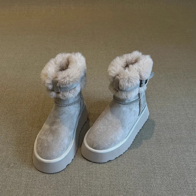 香港正品厚底增高雪地靴女冬季2025新款复古东北加绒保暖毛毛棉靴商品图