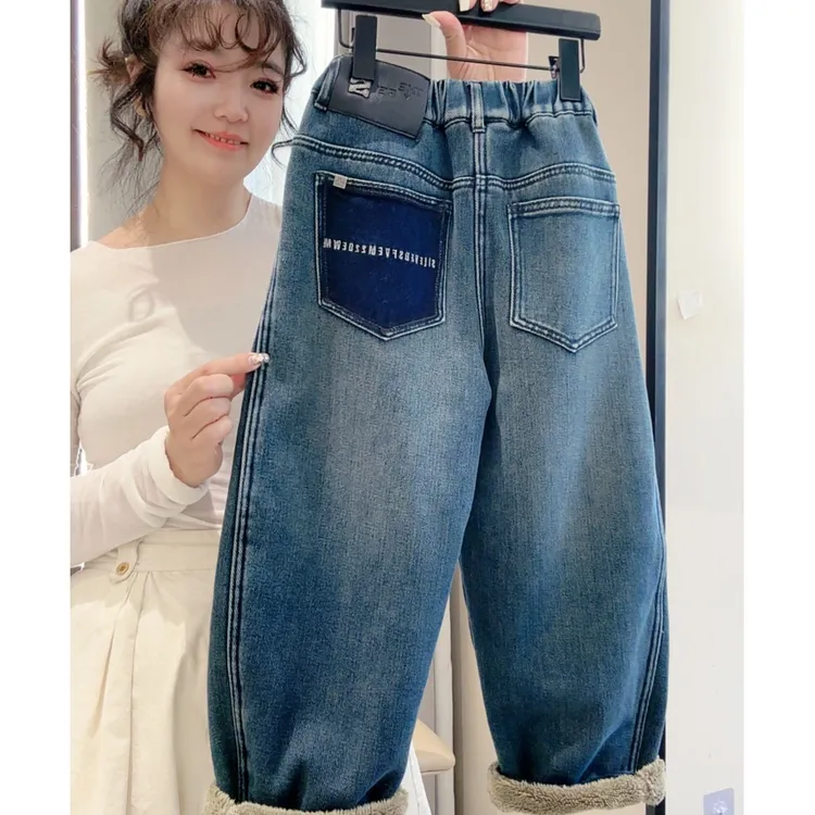 【一条过冬加厚羊驼绒】行走的小火炉！中大童潮流百搭牛仔裤00504