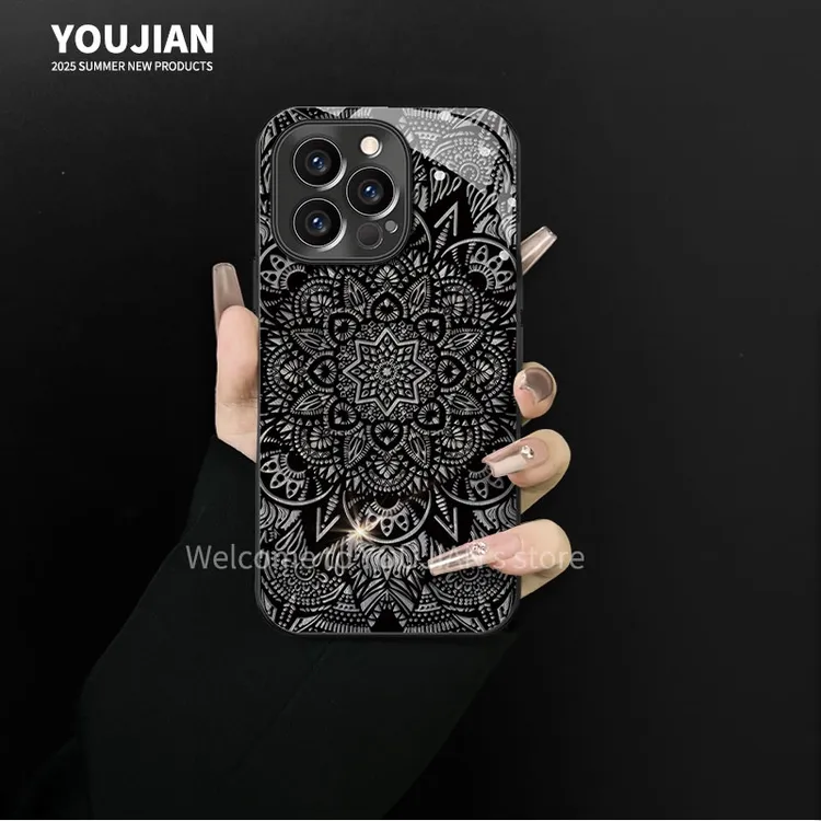 电镀玻璃适用苹果/oppo/华为/vivo/小米高级感暗黑图腾创意手机壳