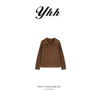 【余欢欢】秋季时尚韩系小翻领立体装饰套头毛衣-YHW50843