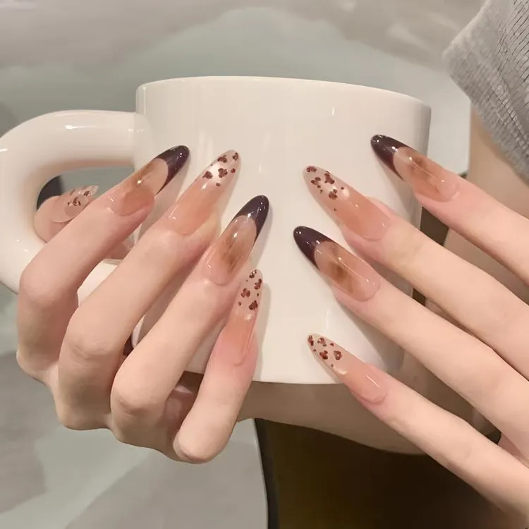 【秋暮】秋冬法式豹纹晕染猫眼手工穿戴甲高级感甜酷气质显白美甲片