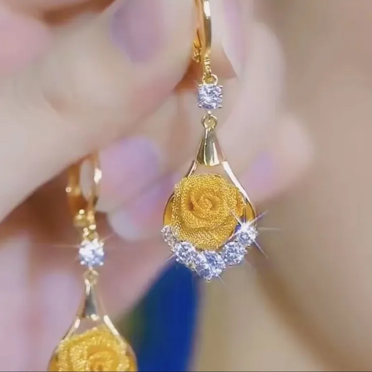 铜合金耳饰 925银针锆石耳饰日韩玫瑰花时尚气质百搭精致女士耳环